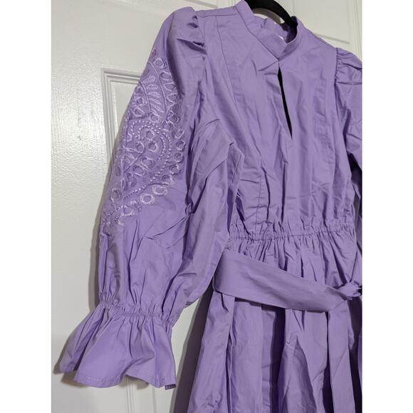 Hyacinth House Tuckernuck Midi Dress Medium Lilac Embroidered Puff Sleeve Cotton - Picture 12 of 14